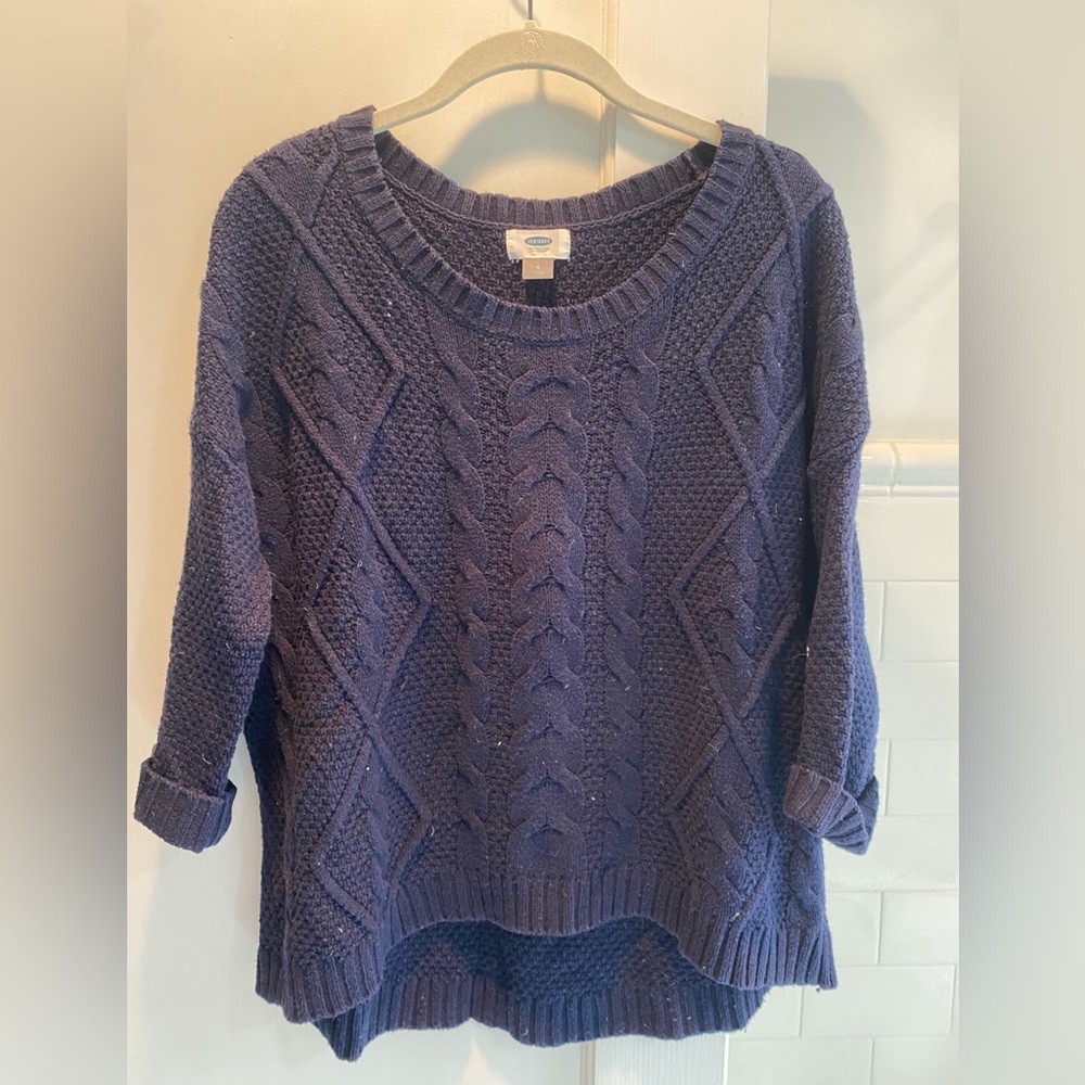 Old Navy- Cable Knit Sweater, Navy, Size L